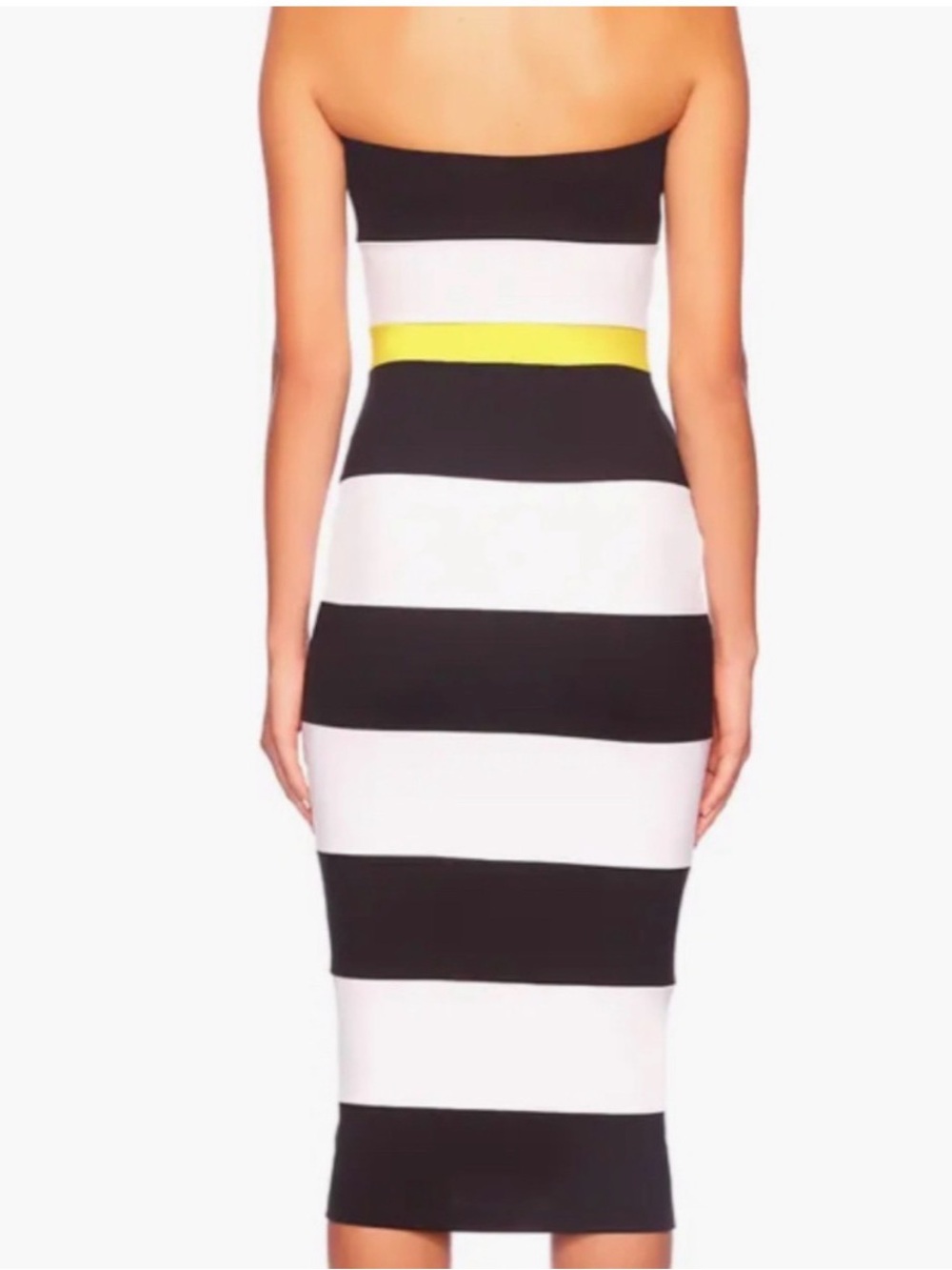 Susana Monaco Black, White & Yellow Stripe Strapless Bodycon Dress